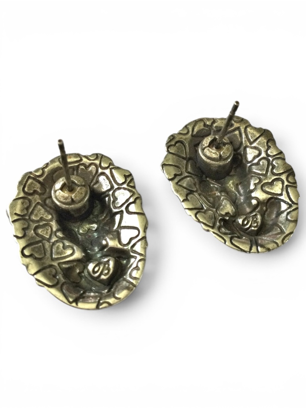 Vintage Brighton Silver‑Plated Heart Cameo Stud Earrings – Pierced - Picture 11 of 11